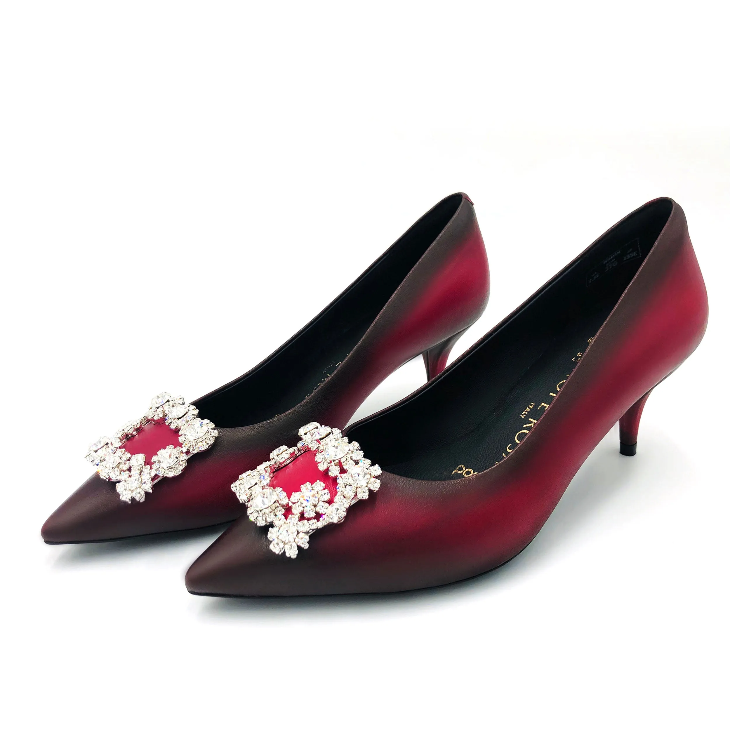 Marylyn Hand-painted Pink Crystal Kitten Heel Pump