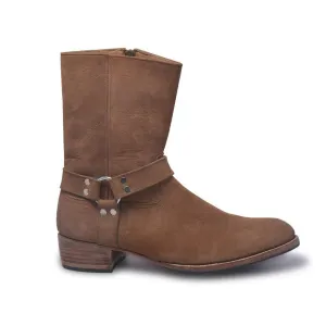 Men Brown Zipper Biker Motorcycle Suede Leather Boots