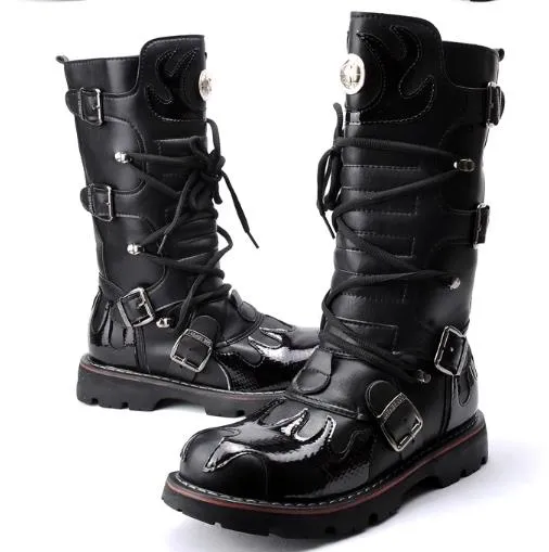 Motorcycle Biker Rock Punk Gothic Style Boots Cow Boy Boots FWMB002 Black Size 38-44