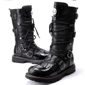 Motorcycle Biker Rock Punk Gothic Style Boots Cow Boy Boots FWMB002 Black Size 38-44