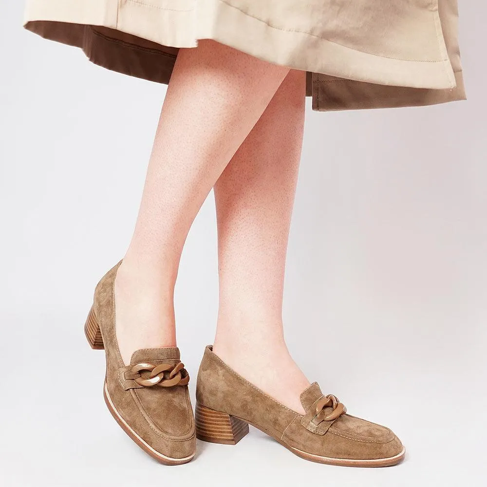 Nomass Light Choc Suede Heeled Loafers
