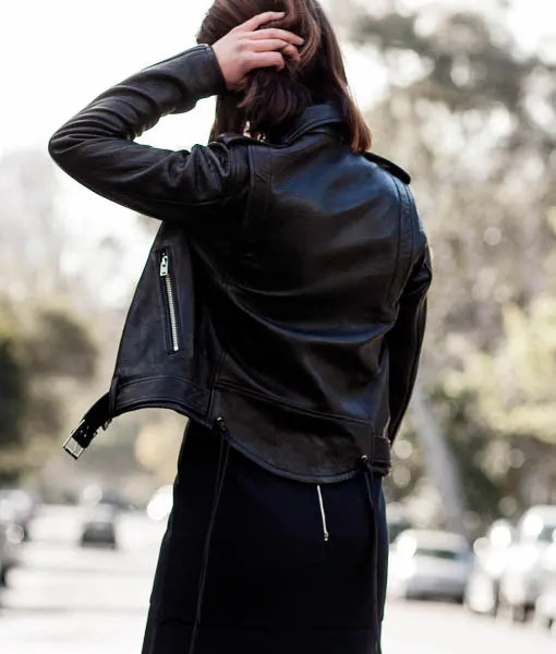 Osli Sheepskin Black Leather Biker Jacket for Women