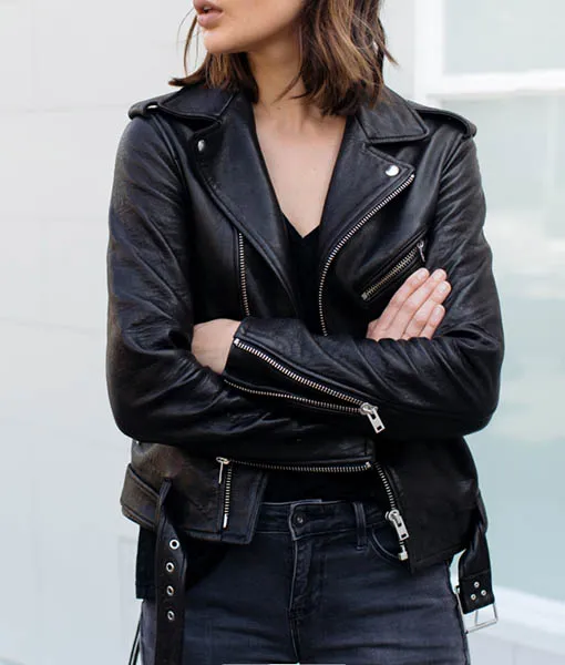 Osli Sheepskin Black Leather Biker Jacket for Women