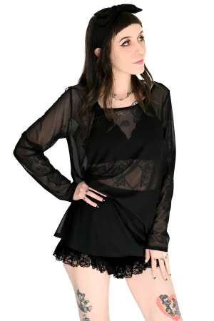 Oversized Mesh Long Sleeve Top