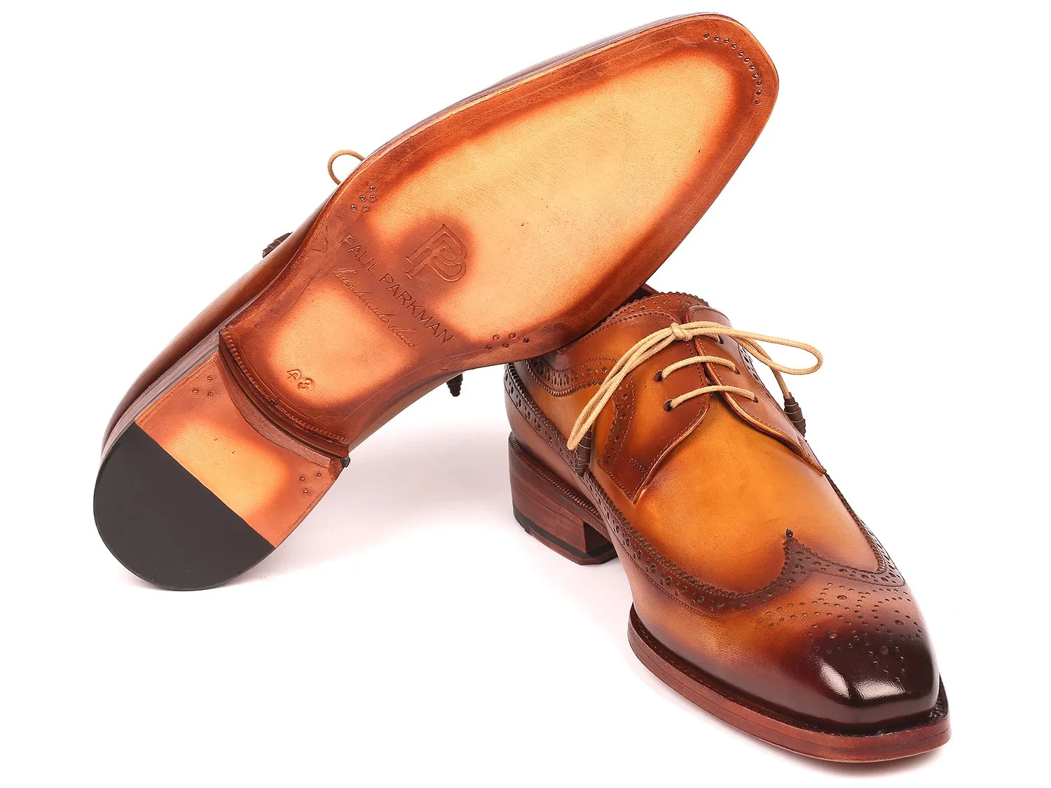 Paul Parkman Goodyear Welted Wingtip Derby Shoes in Camel