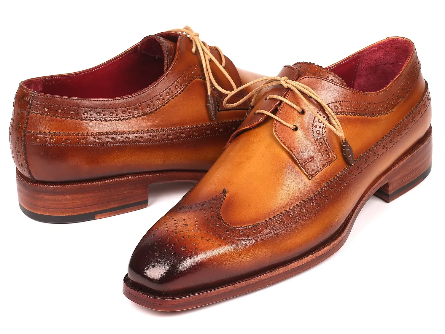 Paul Parkman Goodyear Welted Wingtip Derby Shoes in Camel