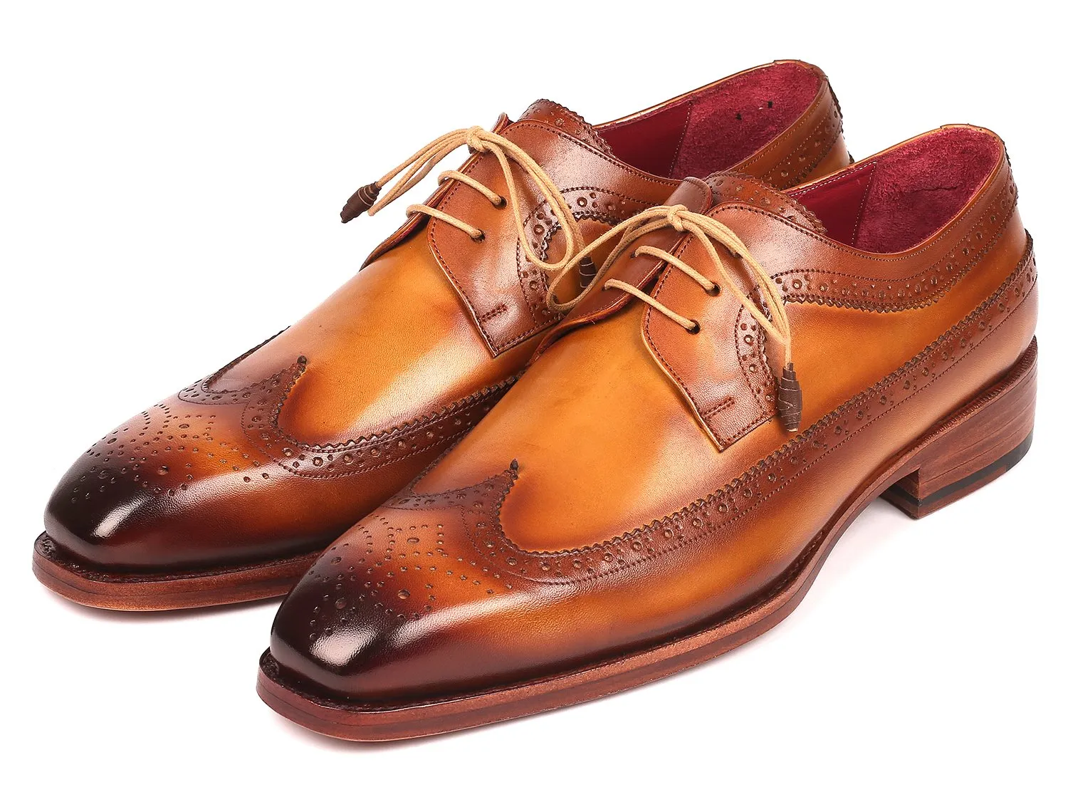 Paul Parkman Goodyear Welted Wingtip Derby Shoes in Camel