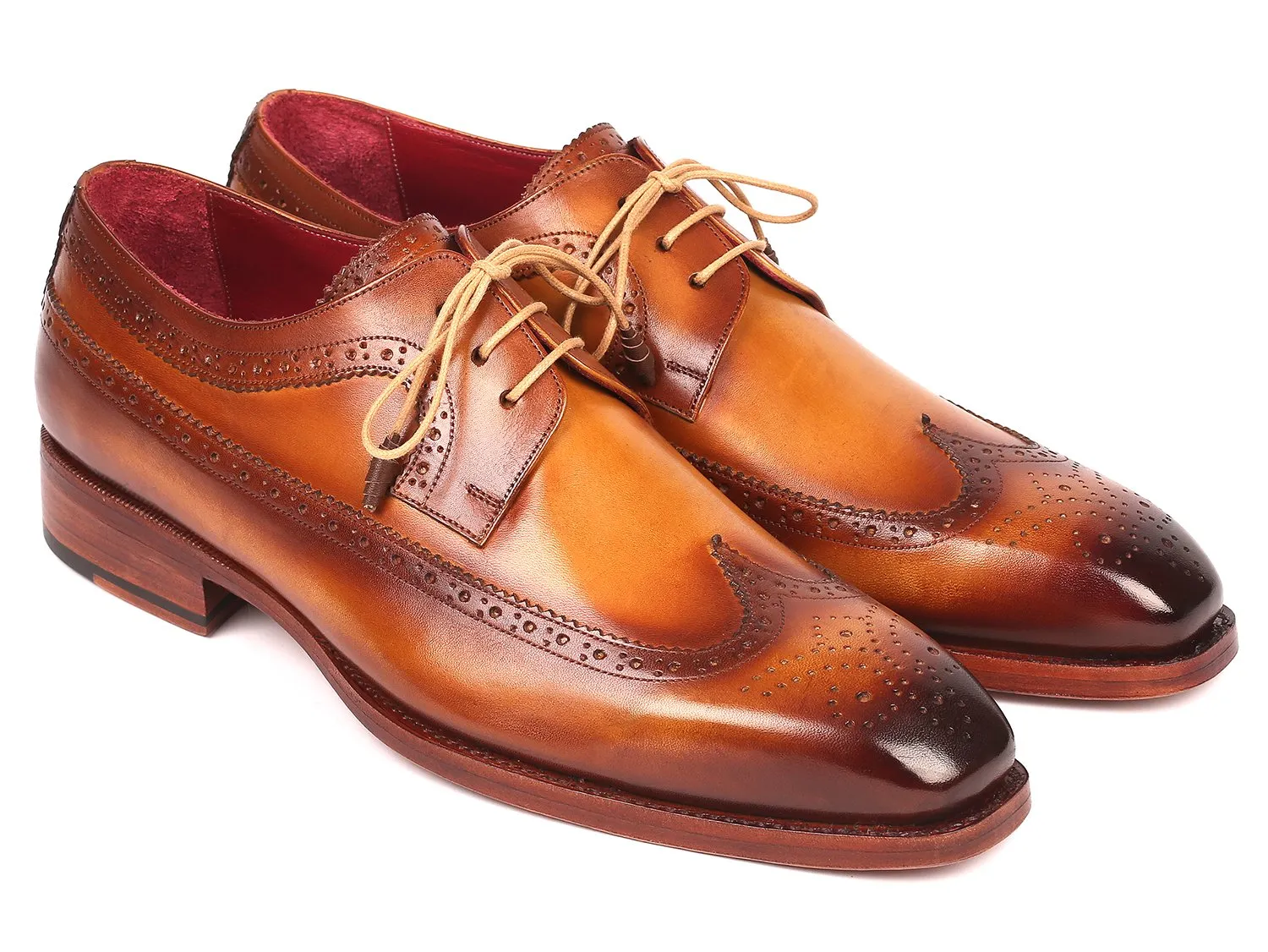 Paul Parkman Goodyear Welted Wingtip Derby Shoes in Camel