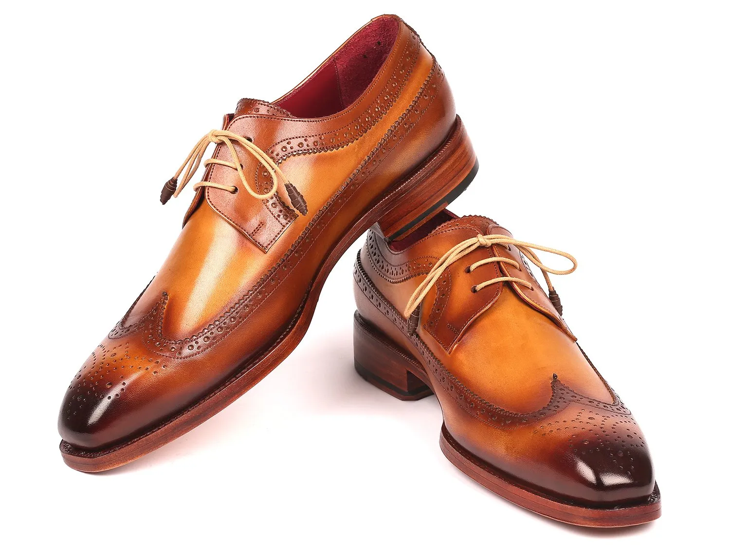 Paul Parkman Goodyear Welted Wingtip Derby Shoes in Camel