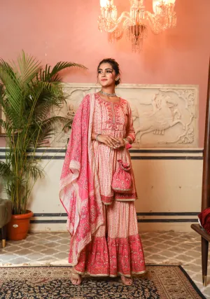 Pink Color Rayon A-line Women's Kurta Sharara and Dupatta Set