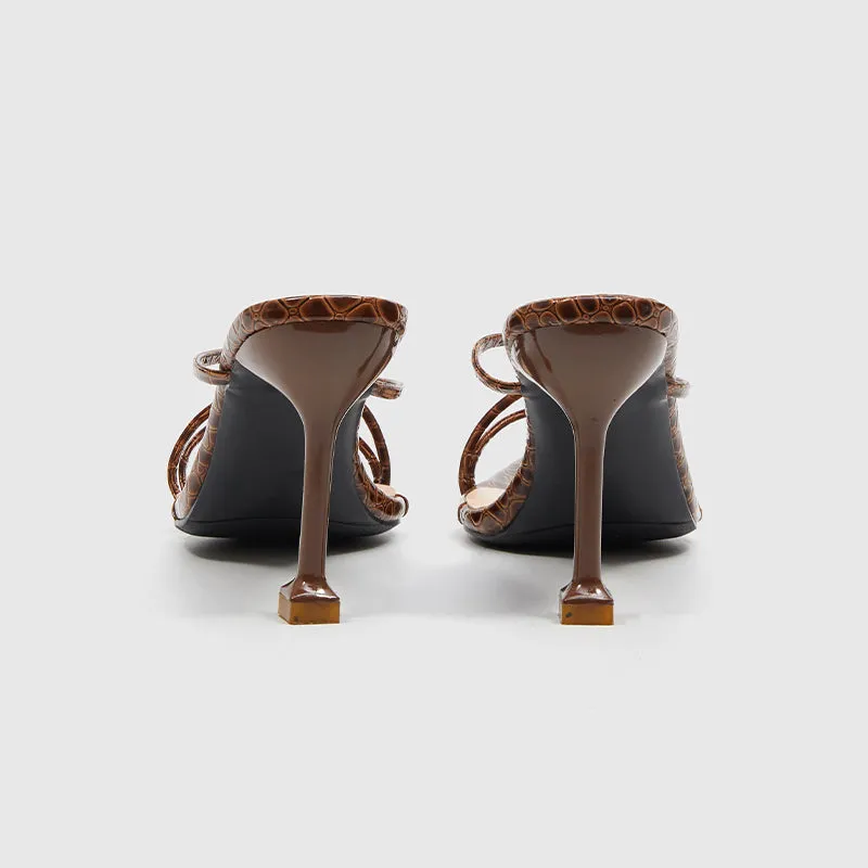 Pointy-toe Silm Kitten Heels Sandals Brown