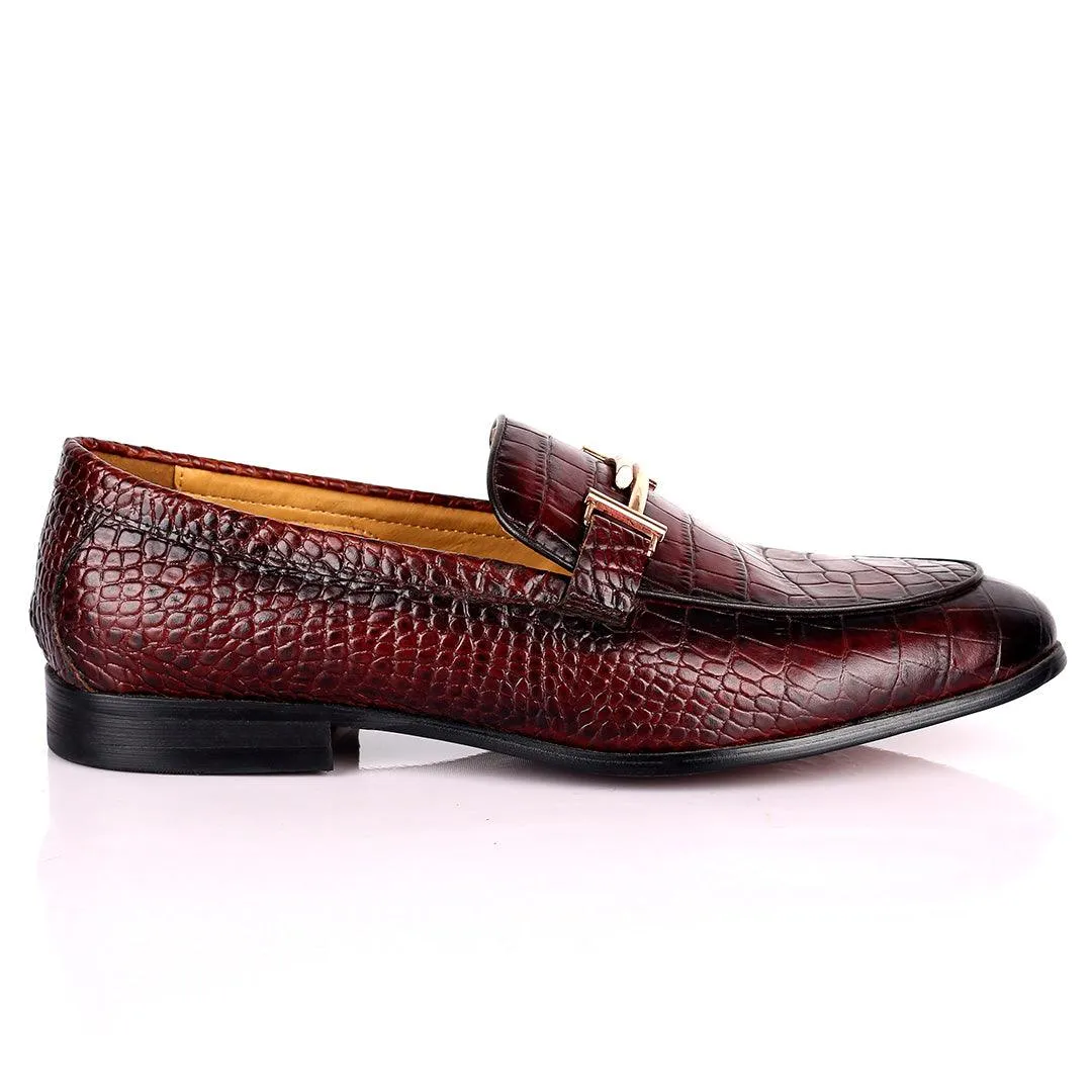 Prad Elegant Croc Leather Logo Designed Formal Shoe - Coffee