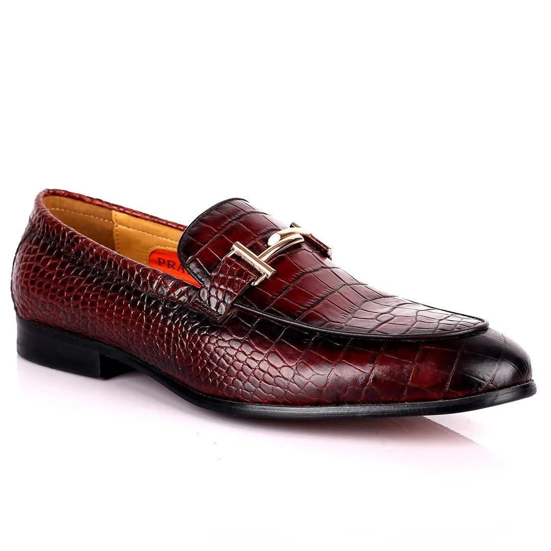 Prad Elegant Croc Leather Logo Designed Formal Shoe - Coffee