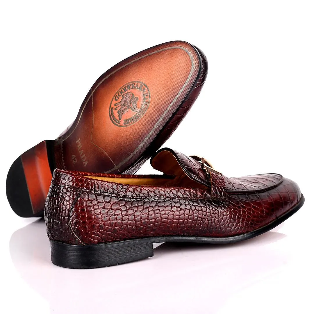 Prad Elegant Croc Leather Logo Designed Formal Shoe - Coffee