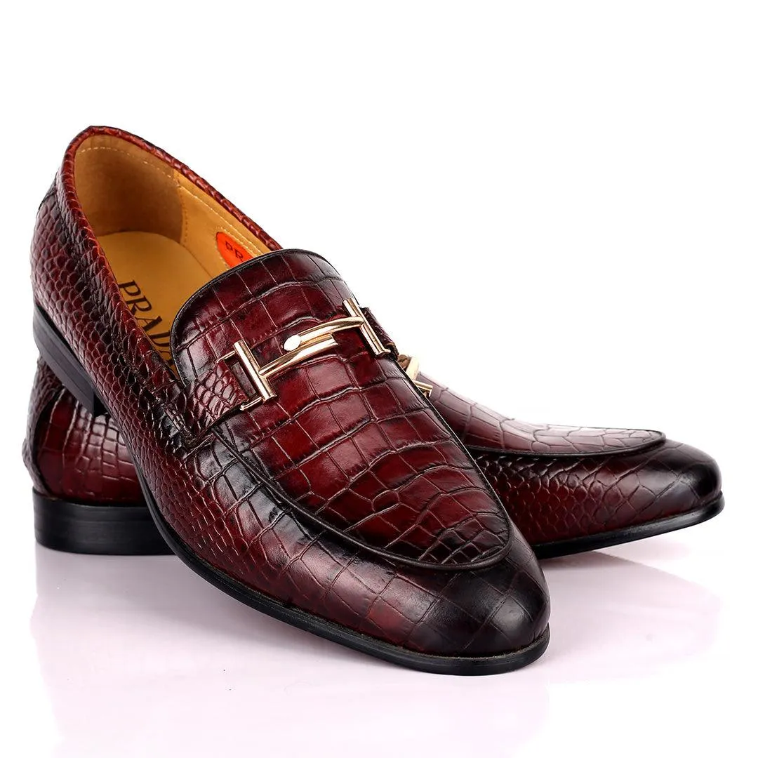 Prad Elegant Croc Leather Logo Designed Formal Shoe - Coffee
