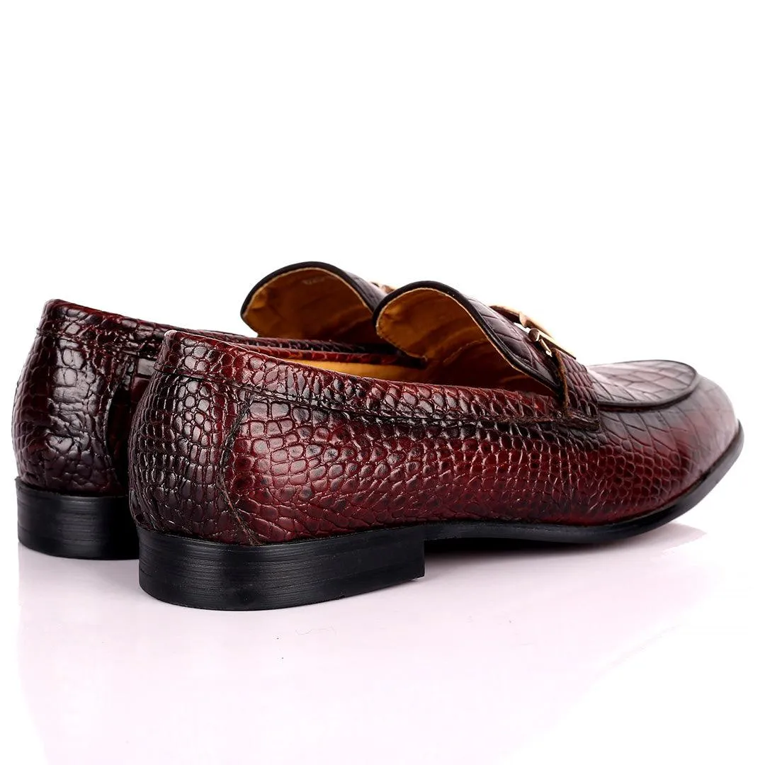Prad Elegant Croc Leather Logo Designed Formal Shoe - Coffee