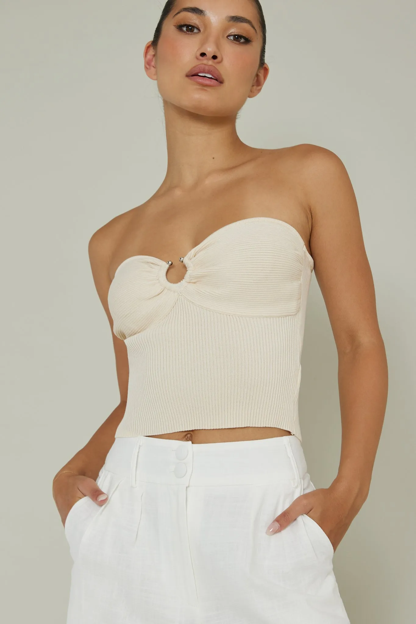 Real Talk Sweetheart Neckline Top Cream