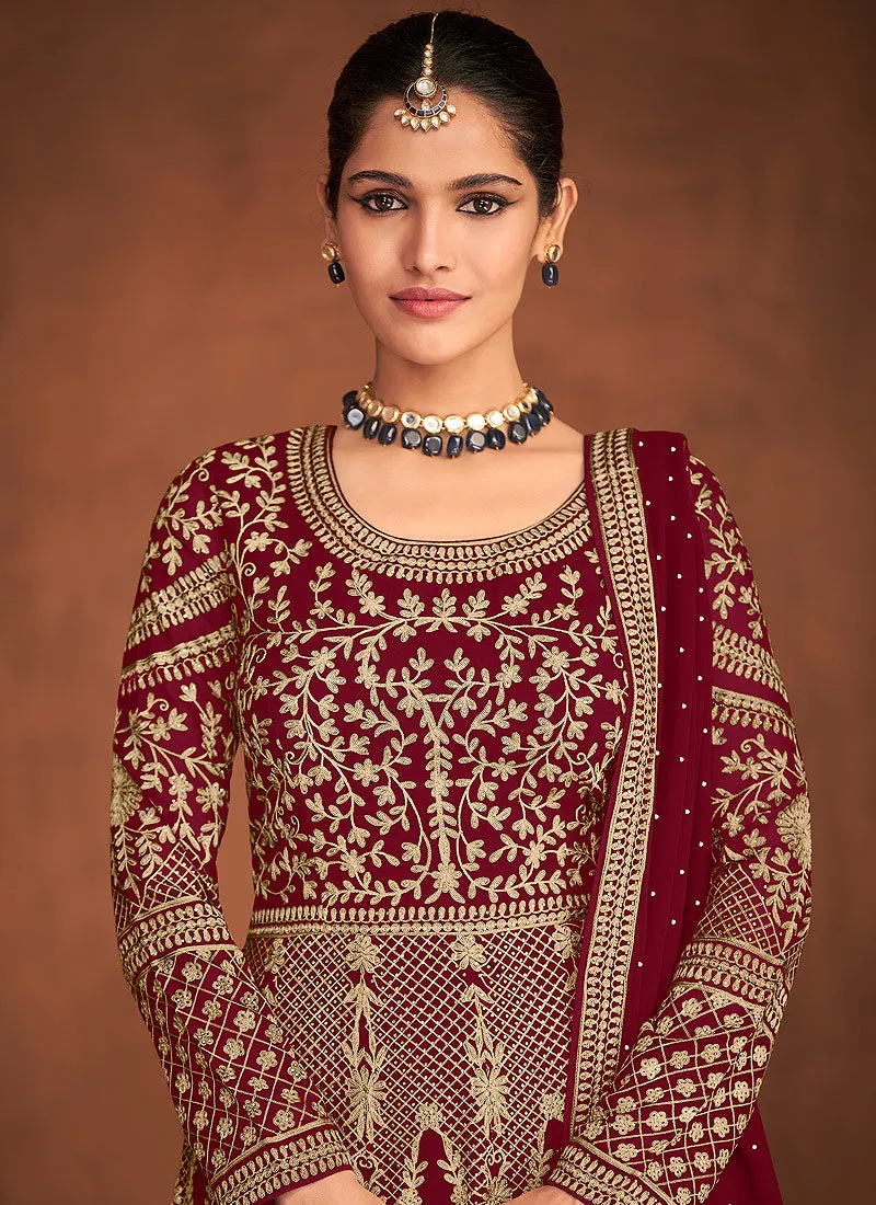 Red Embroidered Designer Wedding Anarkali Gown