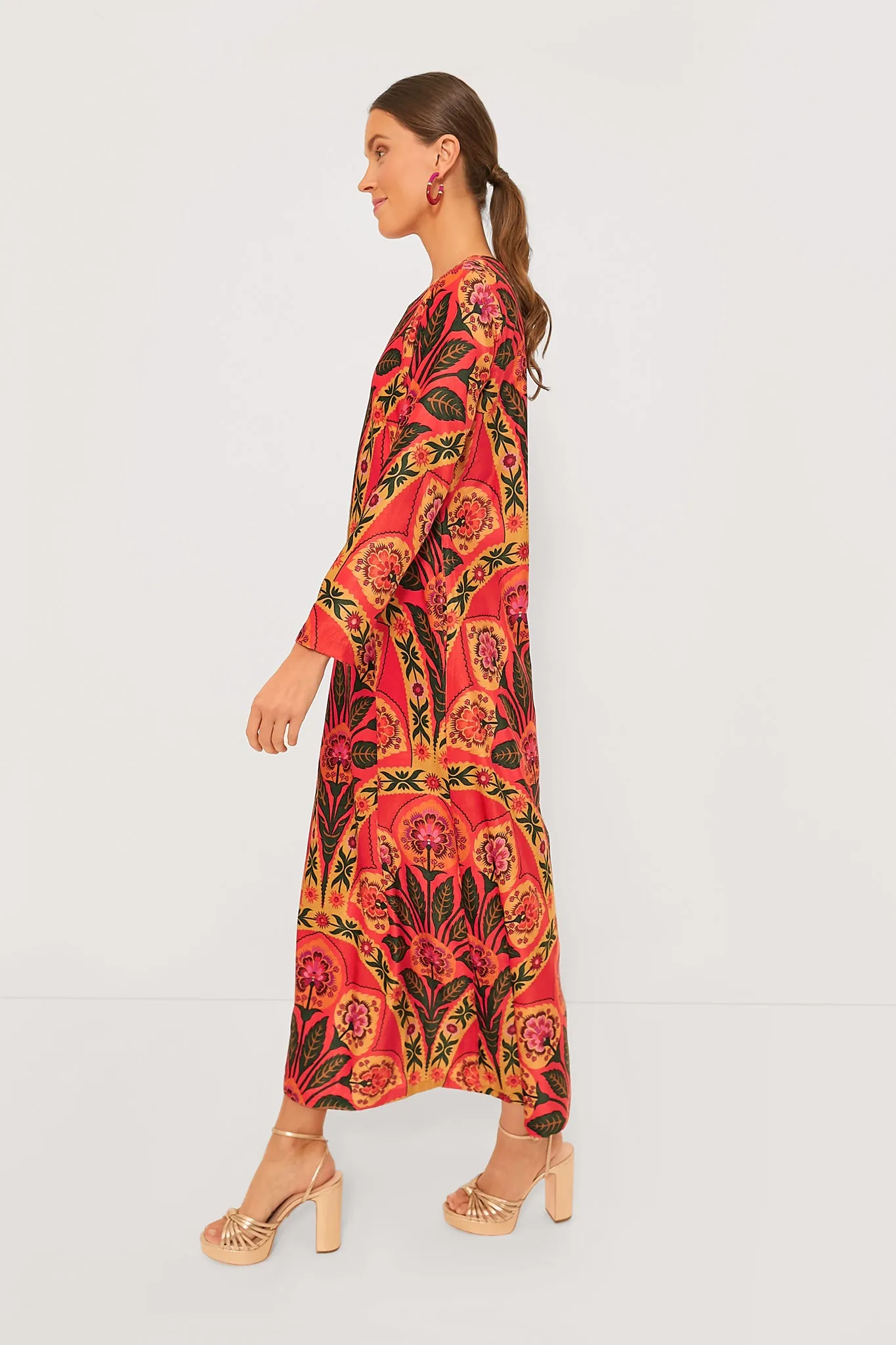 Red Positano Long Sleeve Velvet Shift Maxi Dress