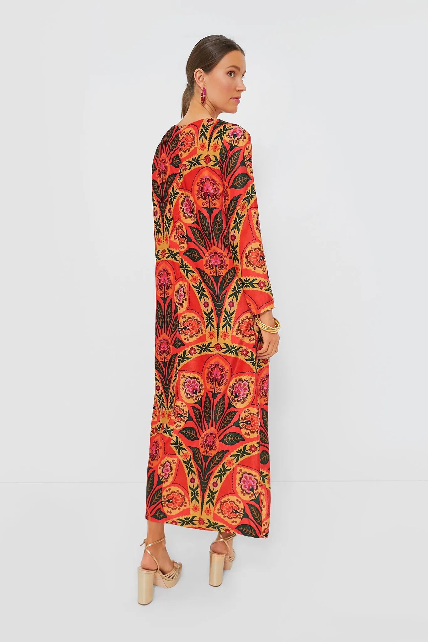Red Positano Long Sleeve Velvet Shift Maxi Dress