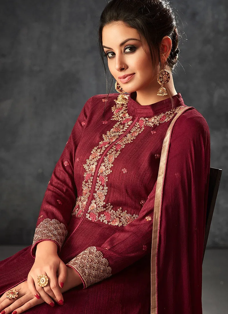 Red Rouge With Minimalist Embroidered Slit Anarkali Suit