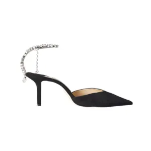RISIA Ankle Diamante Satin Mid Heel Sandals - 6cm