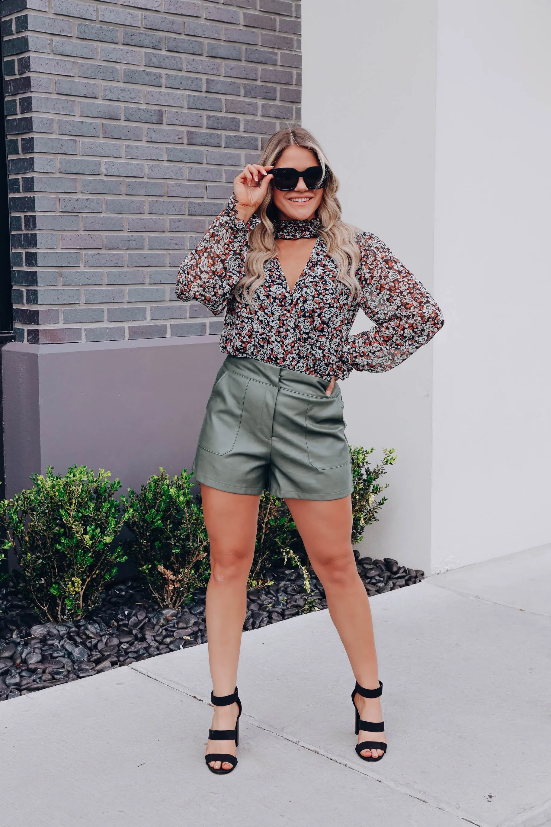 Serena Faux Leather Shorts - Olive.