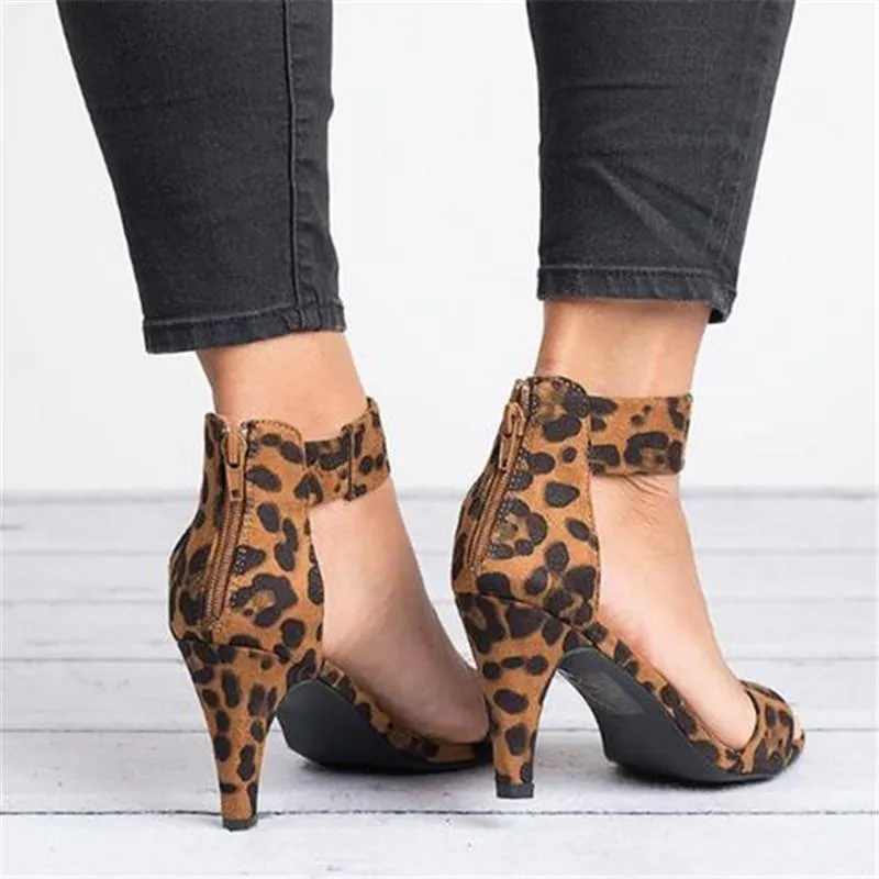 Sexy Leopard Print Kitten Heeled Women's Sandals