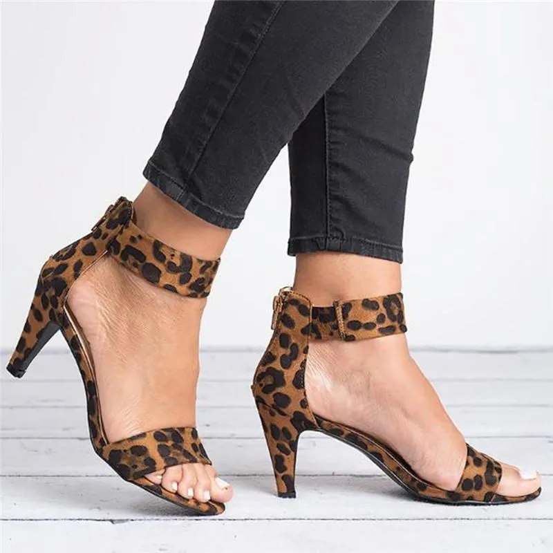 Sexy Leopard Print Kitten Heeled Women's Sandals