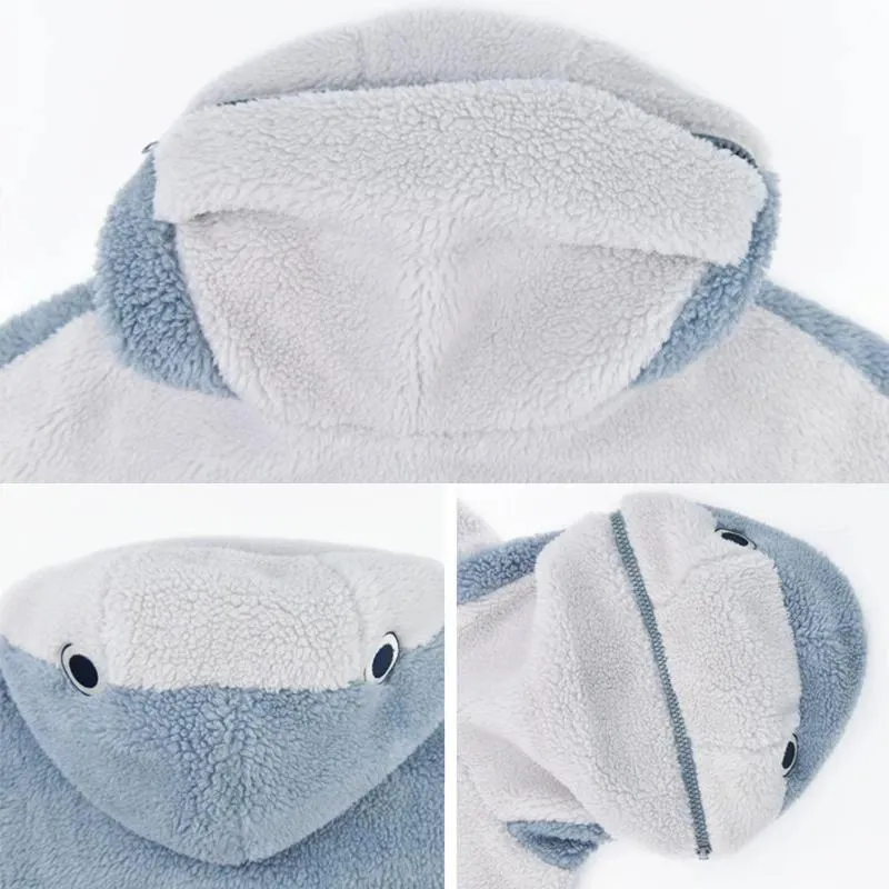 Shark Embroidery Zipper Letter Plush Hoodie