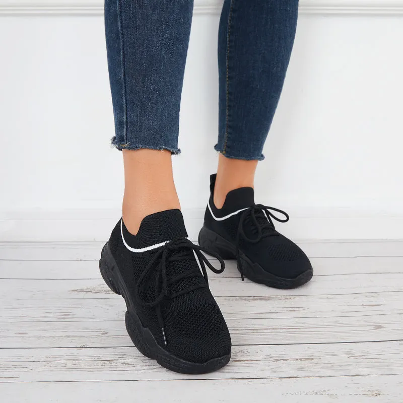 Sohiwoo  Black Mesh Chunky Sneakers Breathable Thick Sole Shoes