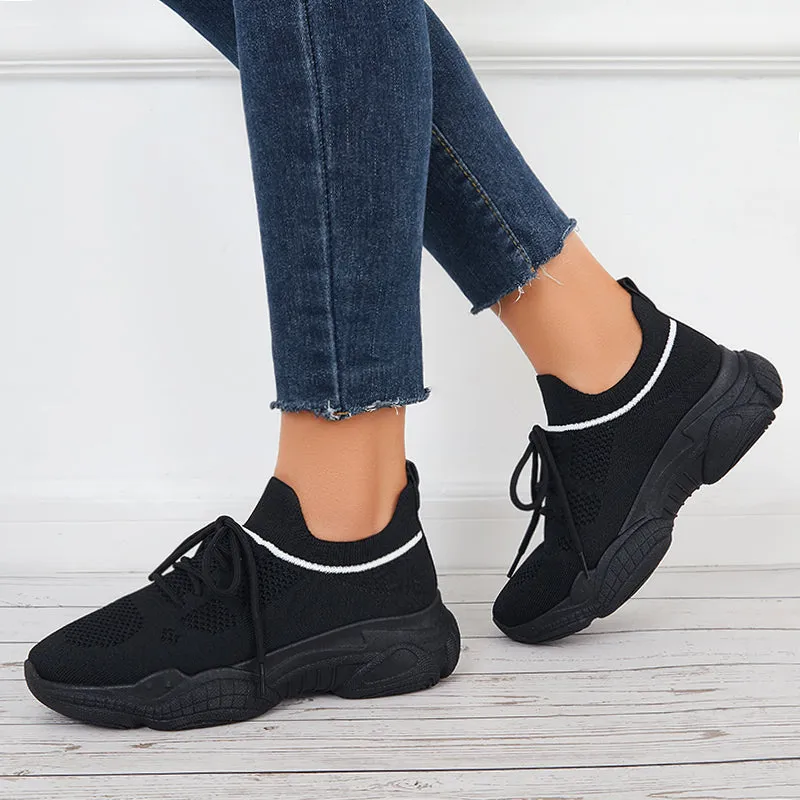Sohiwoo  Black Mesh Chunky Sneakers Breathable Thick Sole Shoes