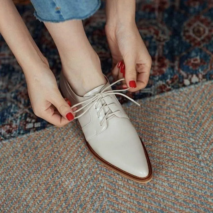 Split Leather Oxfords Chunky Heel Pumps Women's Casual Shoes GCSZXC56