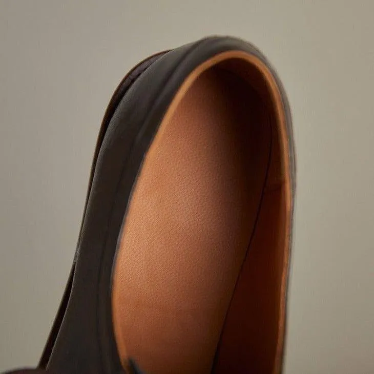 Split Leather Oxfords Chunky Heel Pumps Women's Casual Shoes GCSZXC56