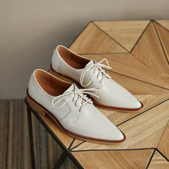 Split Leather Oxfords Chunky Heel Pumps Women's Casual Shoes GCSZXC56