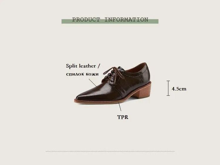 Split Leather Oxfords Chunky Heel Pumps Women's Casual Shoes GCSZXC56