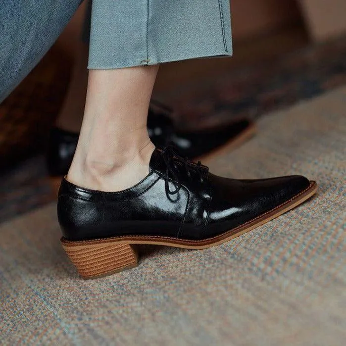 Split Leather Oxfords Chunky Heel Pumps Women's Casual Shoes GCSZXC56