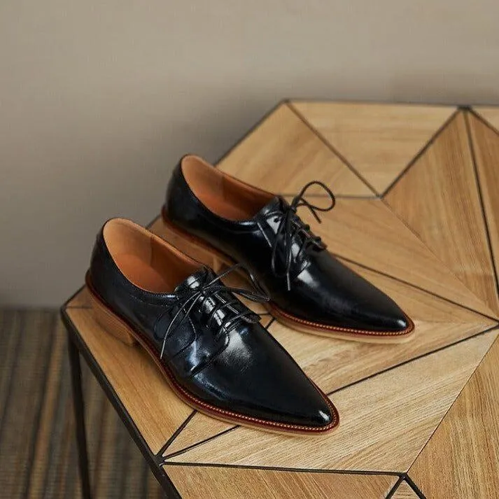 Split Leather Oxfords Chunky Heel Pumps Women's Casual Shoes GCSZXC56