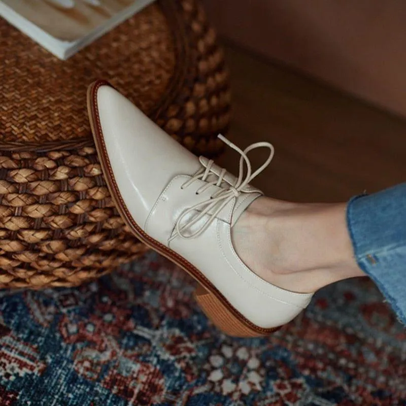 Split Leather Oxfords Chunky Heel Pumps Women's Casual Shoes GCSZXC56
