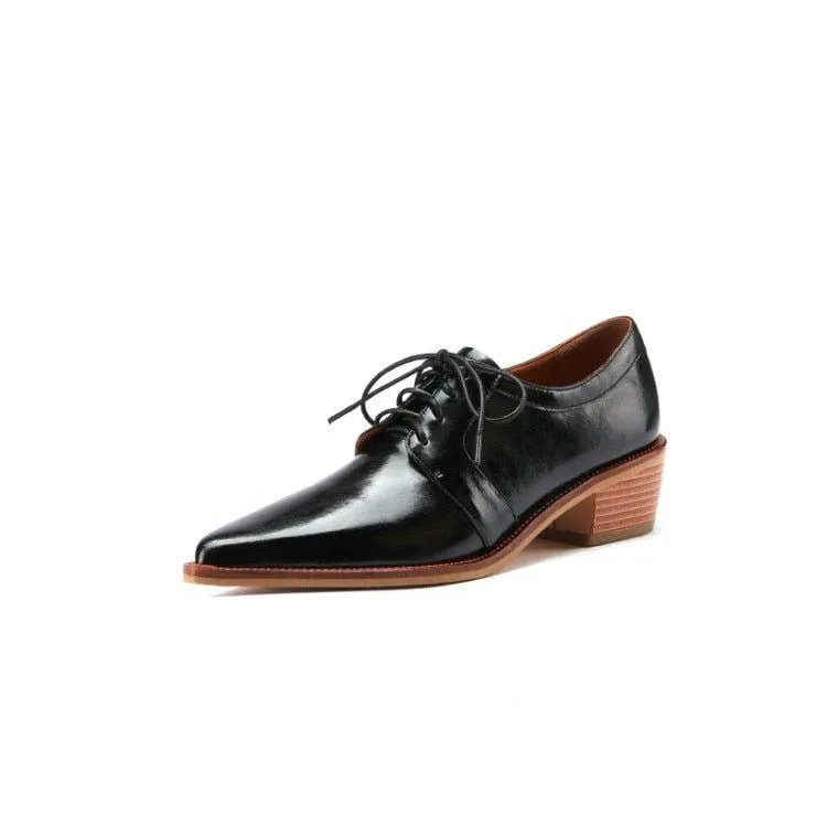 Split Leather Oxfords Chunky Heel Pumps Women's Casual Shoes GCSZXC56