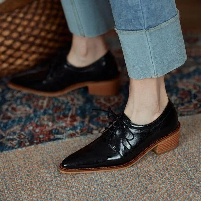 Split Leather Oxfords Chunky Heel Pumps Women's Casual Shoes GCSZXC56