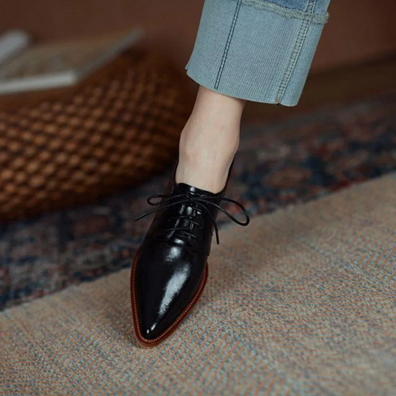 Split Leather Oxfords Chunky Heel Pumps Women's Casual Shoes GCSZXC56