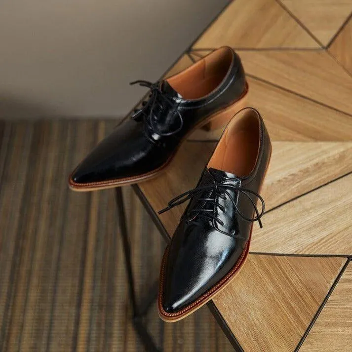 Split Leather Oxfords Chunky Heel Pumps Women's Casual Shoes GCSZXC56