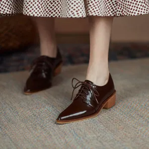 Split Leather Oxfords Chunky Heel Pumps Women's Casual Shoes GCSZXC56