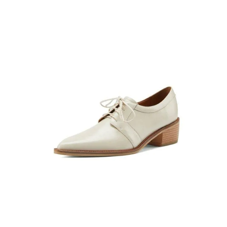 Split Leather Oxfords Chunky Heel Pumps Women's Casual Shoes GCSZXC56
