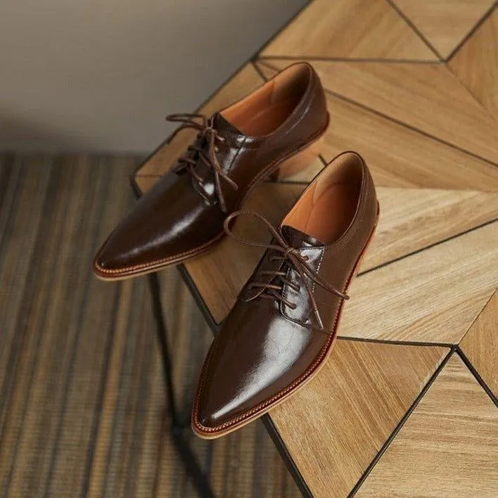 Split Leather Oxfords Chunky Heel Pumps Women's Casual Shoes GCSZXC56