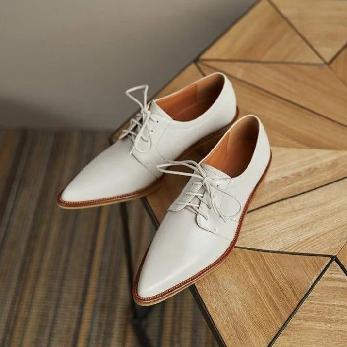 Split Leather Oxfords Chunky Heel Pumps Women's Casual Shoes GCSZXC56