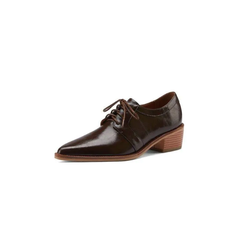 Split Leather Oxfords Chunky Heel Pumps Women's Casual Shoes GCSZXC56