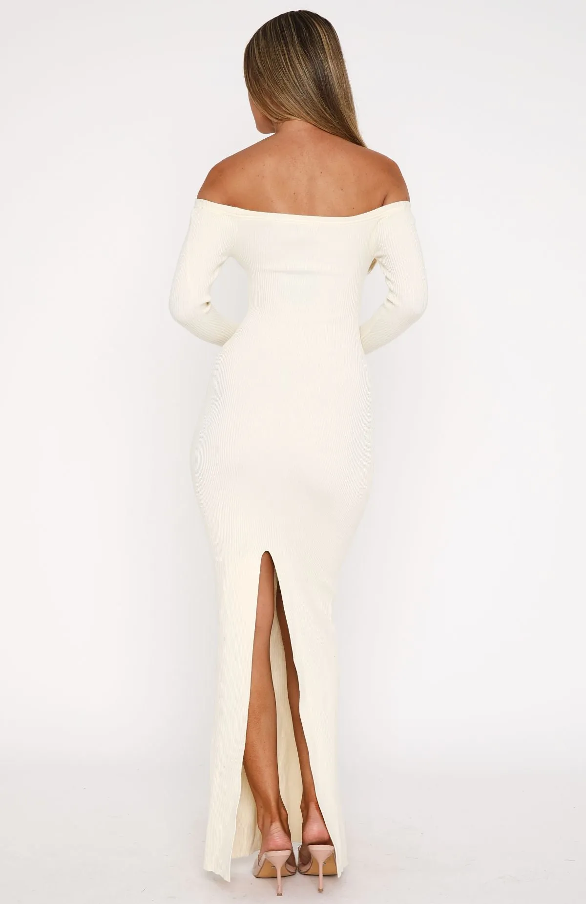 Star Studded Long Sleeve Knit Maxi Dress Winter White
