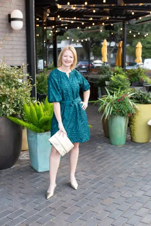 Teal Textured Puff Sleeve Dress